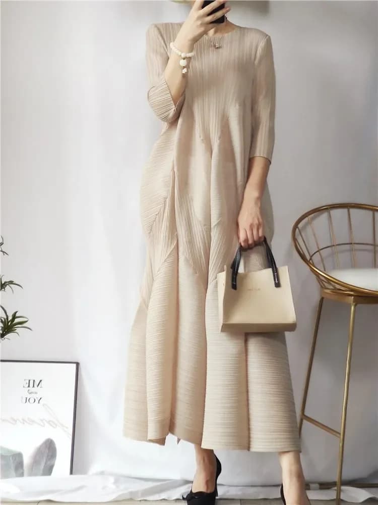 Ata Yake-Robe Longue Plissée avec Bourgeon, Lanterne, Grande Taille, Décontracté, Élégant, Esthétiqu