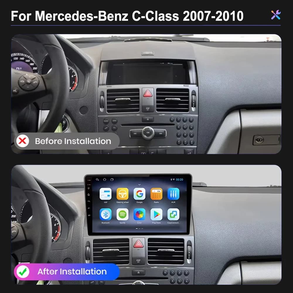 Autoradio pour mercedes-benz classe C W204 S204 2007-2010 Android Auto Player sans fil Carplay 8 cœu