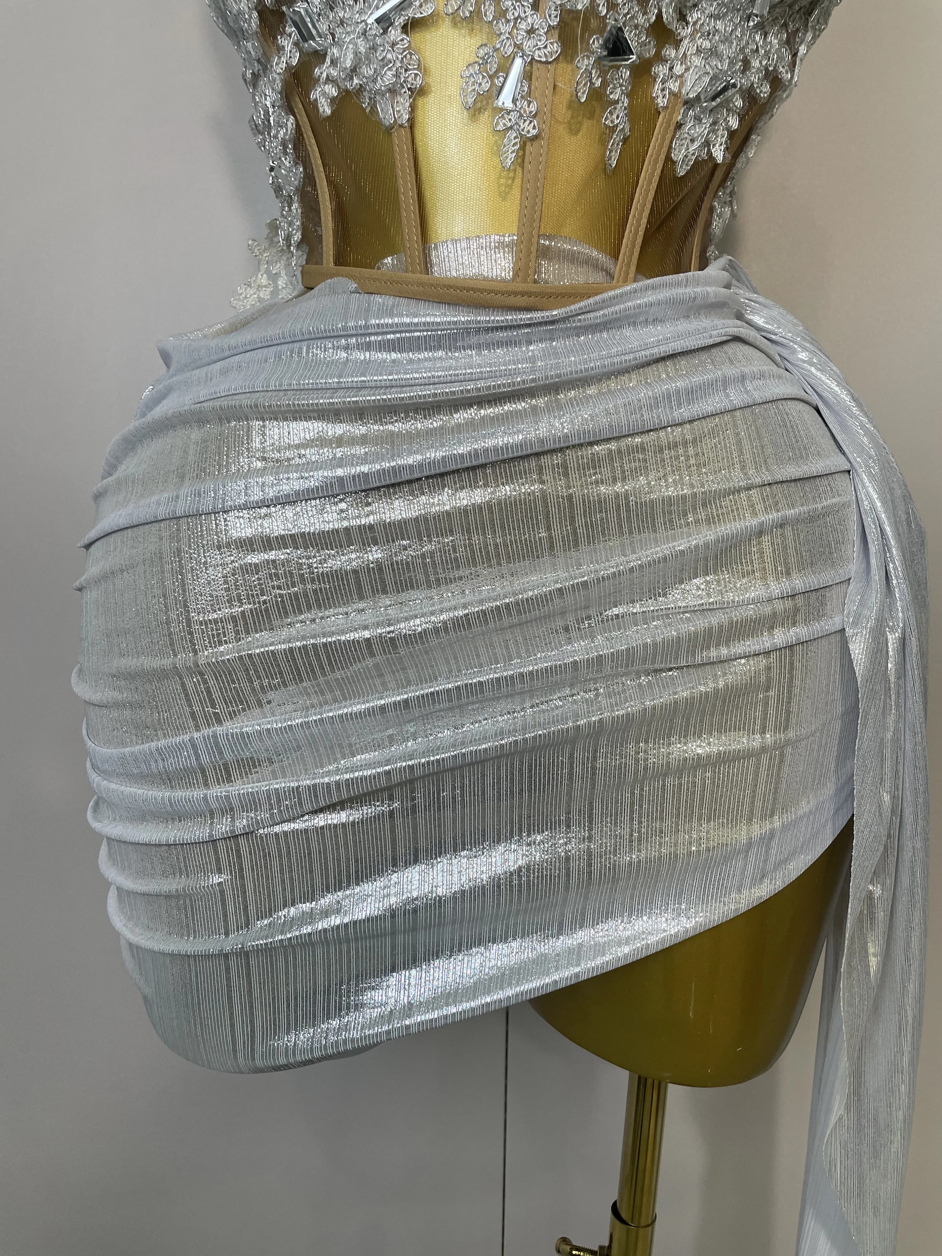Robe courte sans bretelles à paillettes argentées scintillantes, ensemble de 2 pièces pour femmes, f