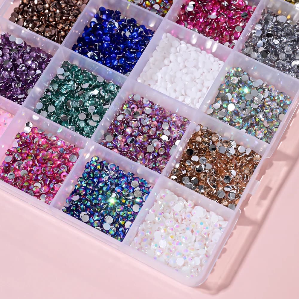 1 boîte 3D coloré rond Nail Art strass Flatback Galss diamant gemmes bijoux ongles breloques bricola