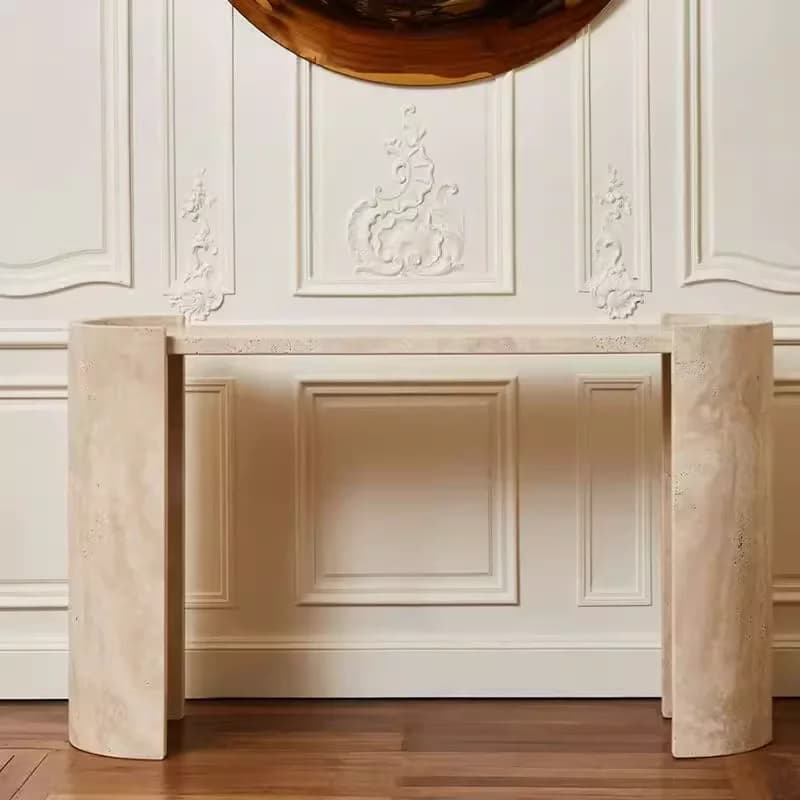 Table d'entrée en travertin beige clair, meuble de salon en pierre naturelle