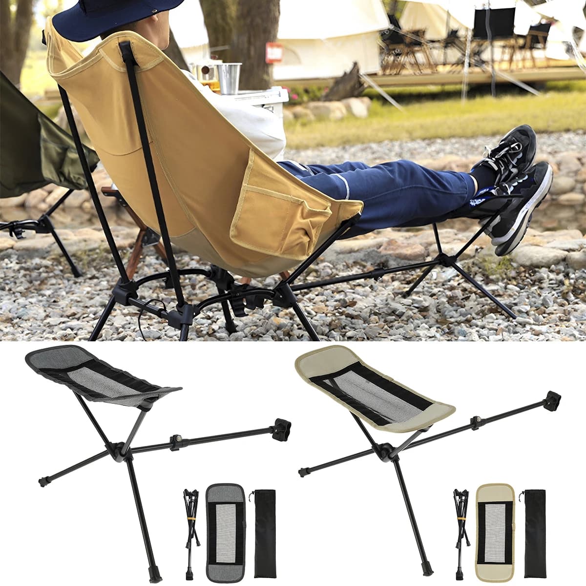 Chaise de camping pliable et portable, repose-pieds rétractable, hamac d'extérieur