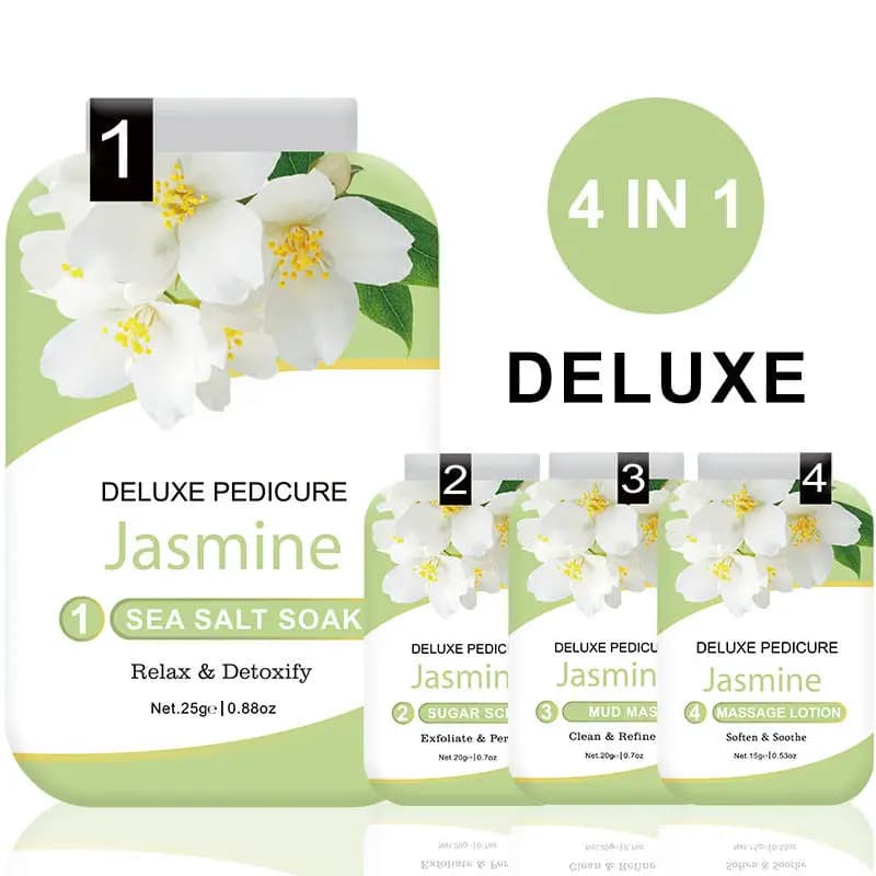 Ensemble de soins pour les pieds 4-en-1 : sels de bain pour les pieds, gommage exfoliant, crème et m