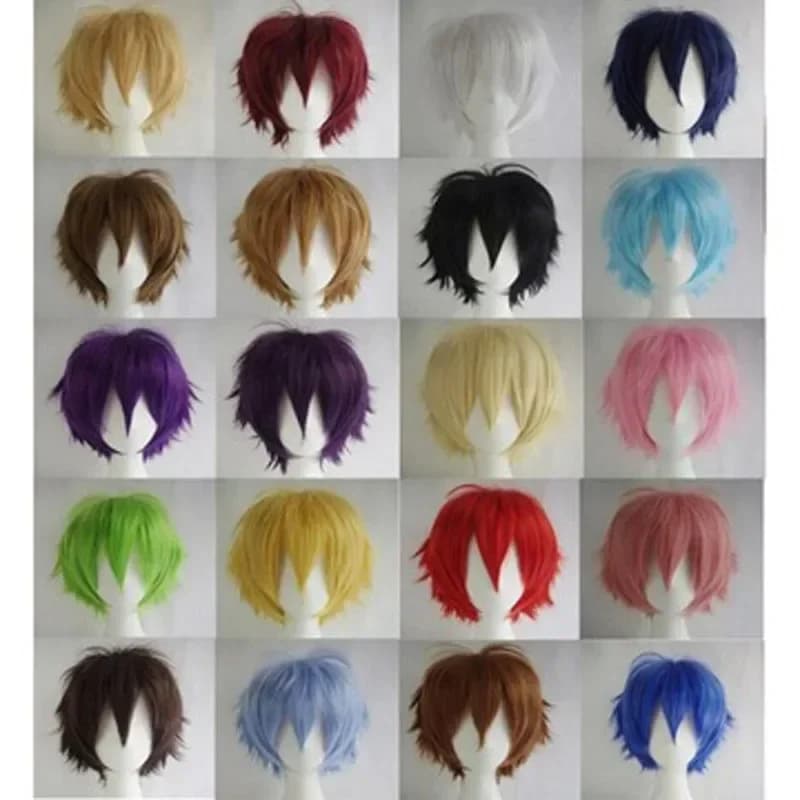 Perruque de Cosplay courte universelle argent rouge rose blond herbe vert noir perruque droite pour 