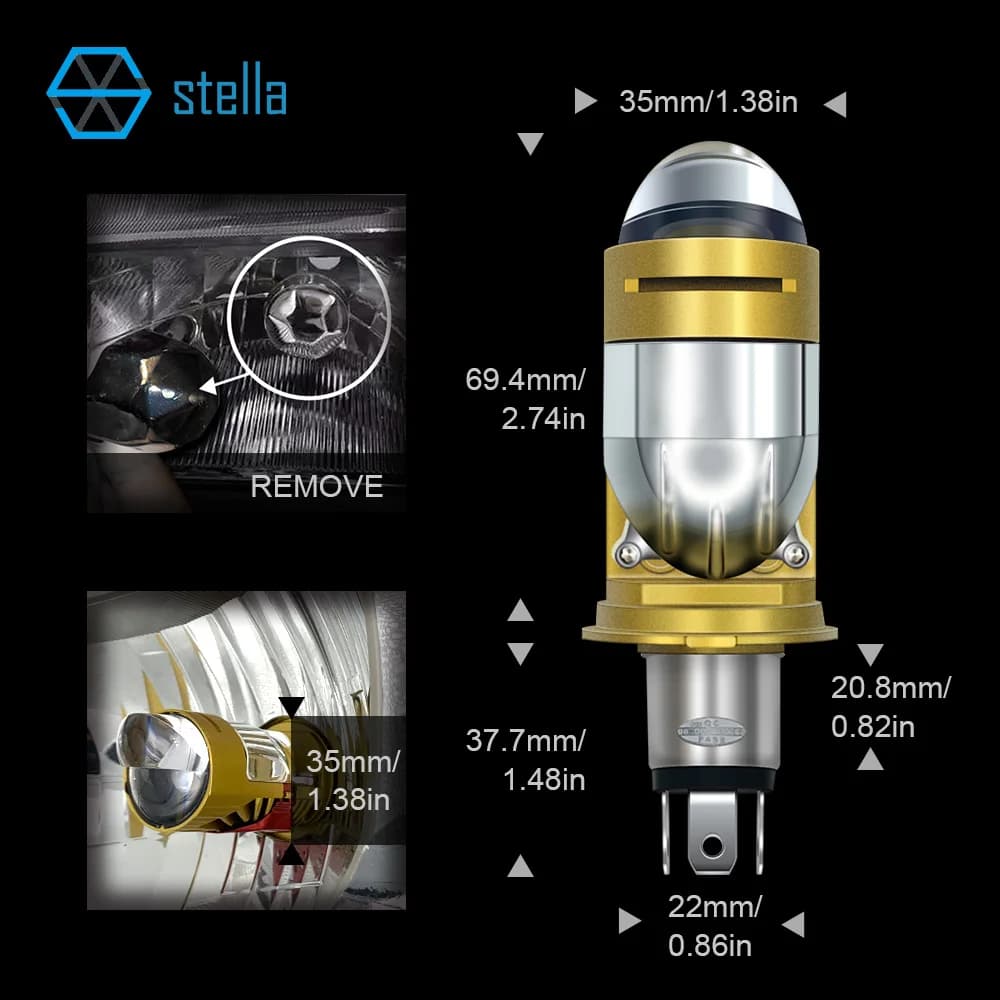 Stella Bi LED lentille projecteur H4 Mini ampoule 110W Canbus 14000LM facile à installer ventilateur