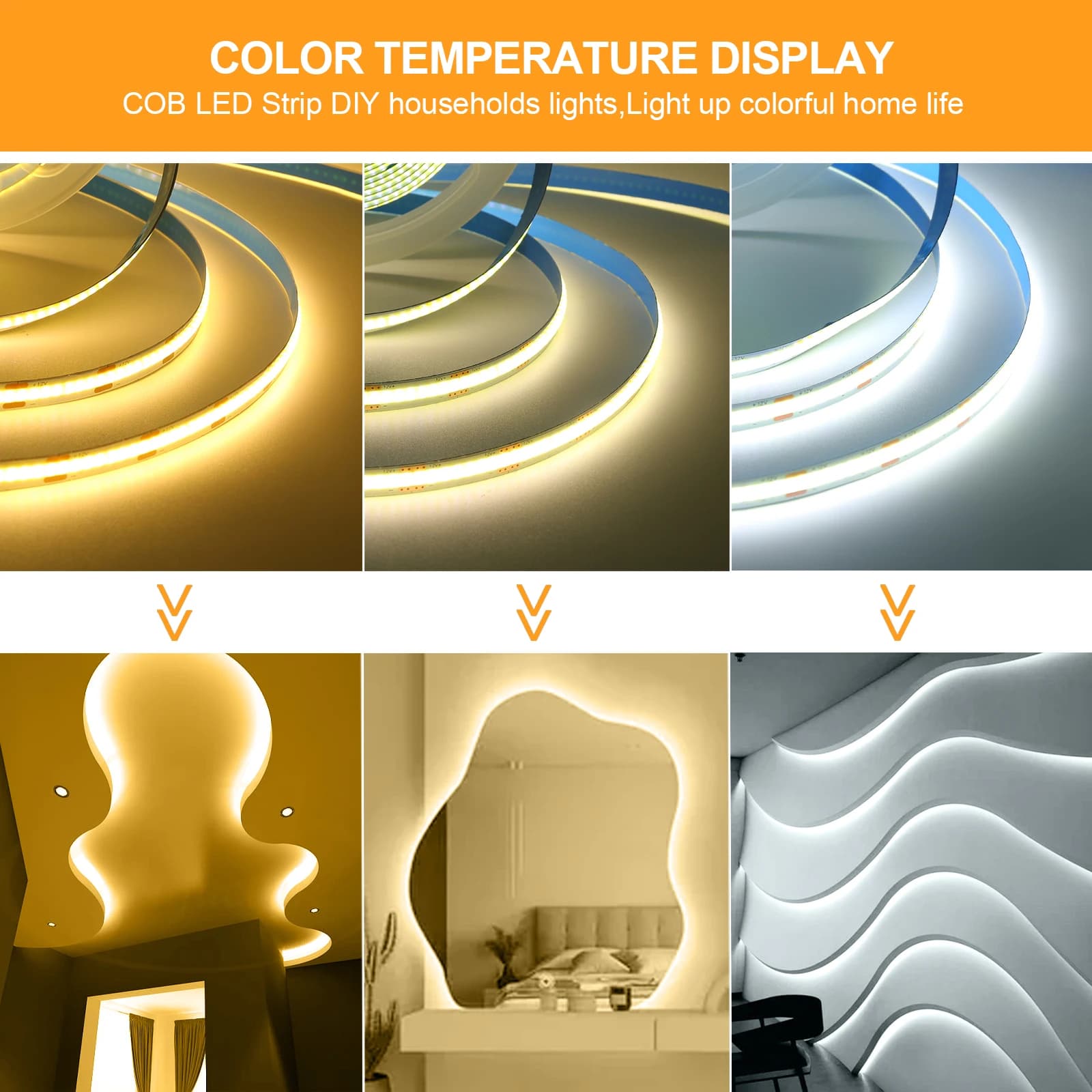 FOB COB LED bande lumineuse DC 5V 12V 320Led/M haute densité ruban Flexible RA90 3000K 4000K 6000K c