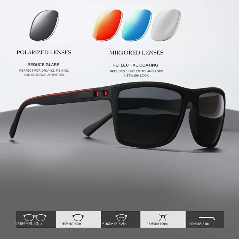 Lunettes de soleil polarisées à monture carrée, charnières à ressort de haute qualité, lentilles à r
