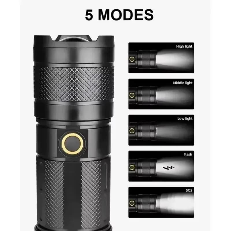 XHP50 Super lumineux Led Double tête lampe de poche étanche Rechargeable Zoomable torche lampe de tr