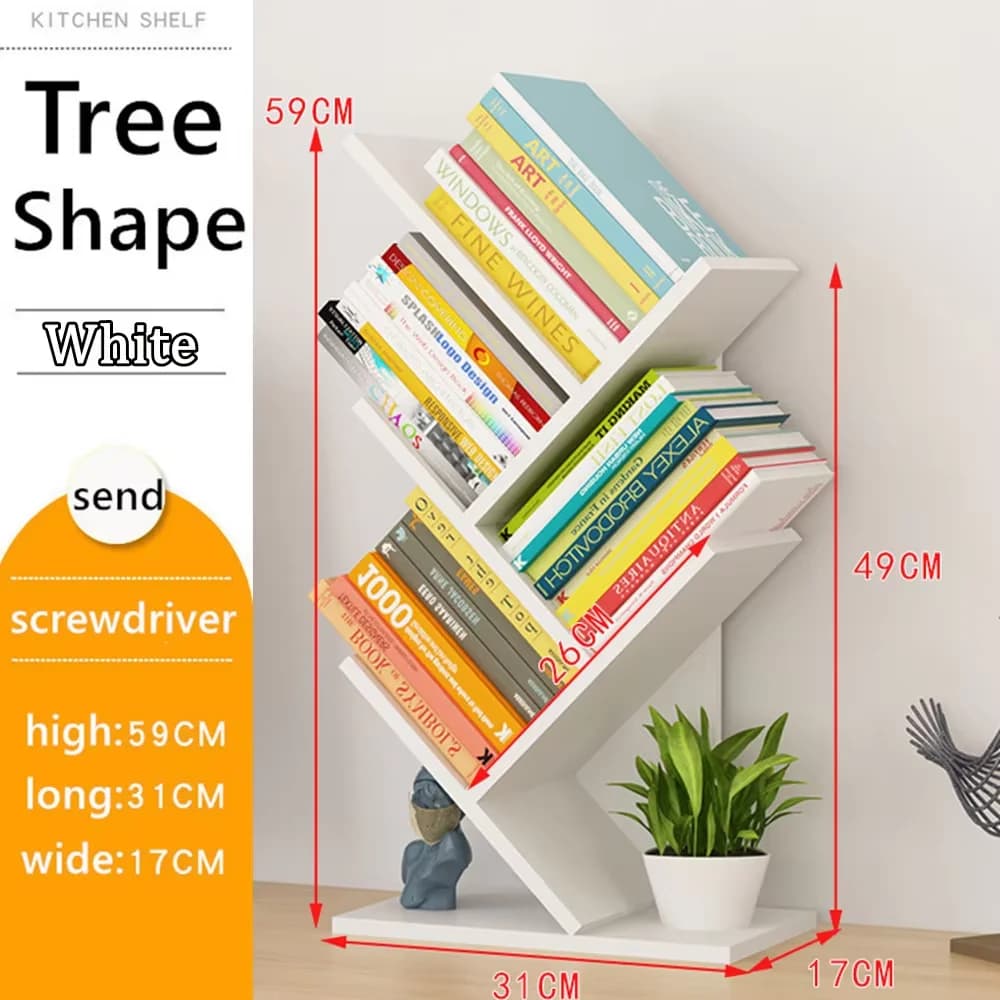 Bibliothèque en bois à 4 niveaux, support de rangement sur pied pour décoration de livres, organisat