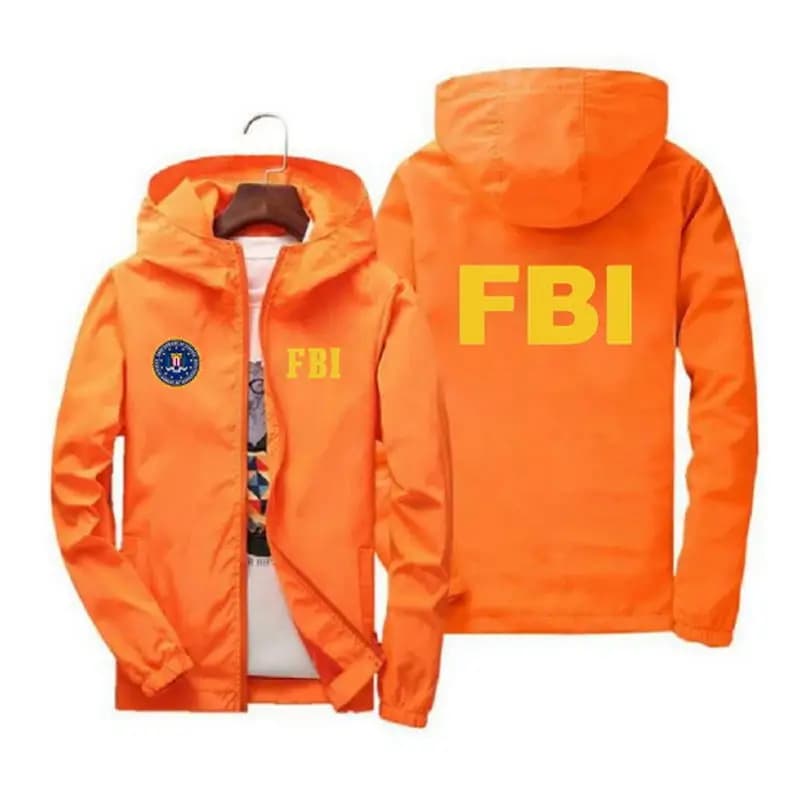 Veste de sport de plein air imprimée FBI pour hommes, veste à capuche coupe-vent, marque décontracté