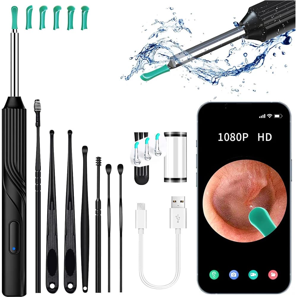 Outil de nettoyage d'oreilles avec caméra, 6 embouts, nettoyeur d'oreilles, otoscope avec caméra HD 