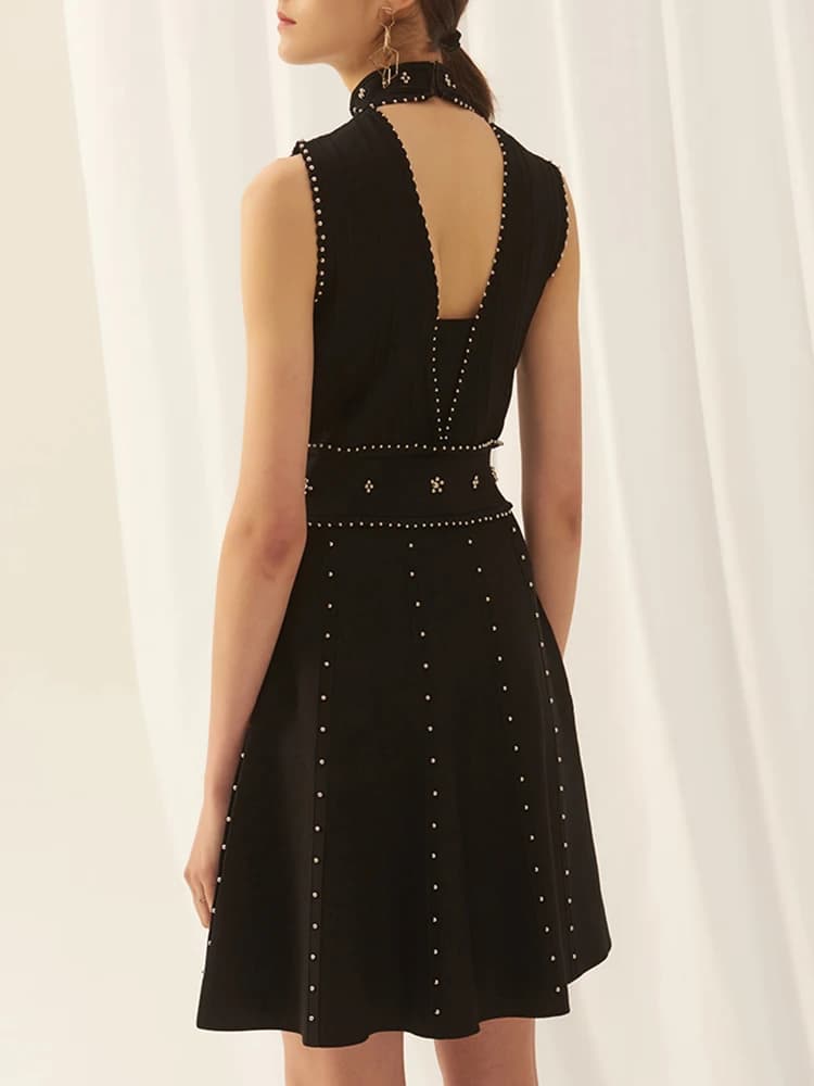 TWOTWurea-Robe évasée brodée en patchwork YLE pour femme, mini robe taille haute, col rond, mode fém