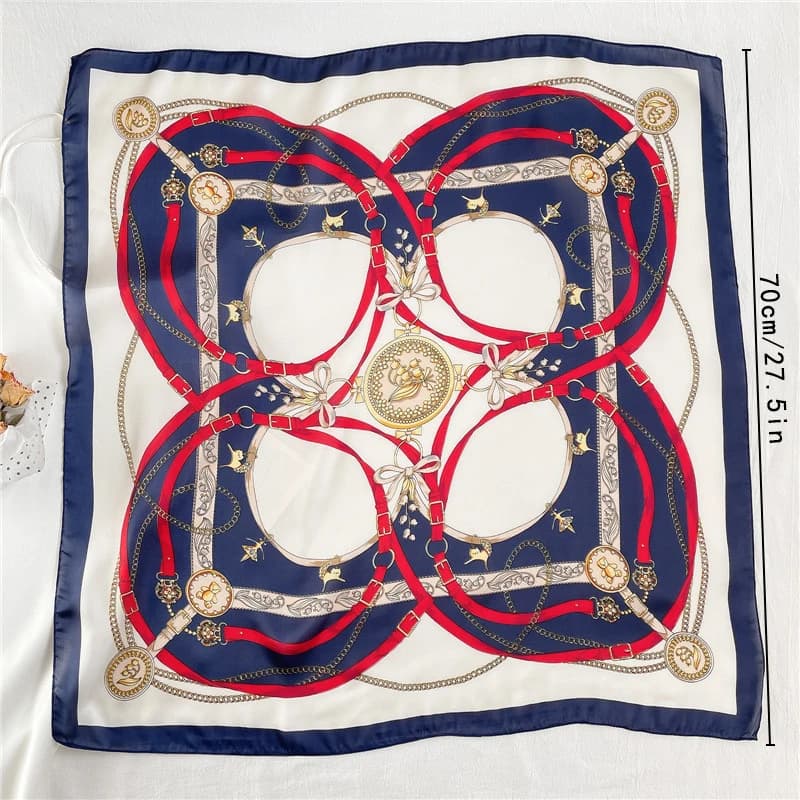 1 pièces 70cm chaîne romaine foulard en soie pour les femmes simulé soie géométrique ronde mode poly