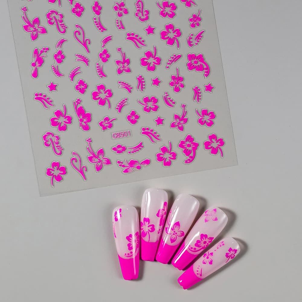 Autocollant 3D fleurs d'hibiscus pour ongles, 1 pièce, pétales de fleurs blancs et noirs, décalcoman