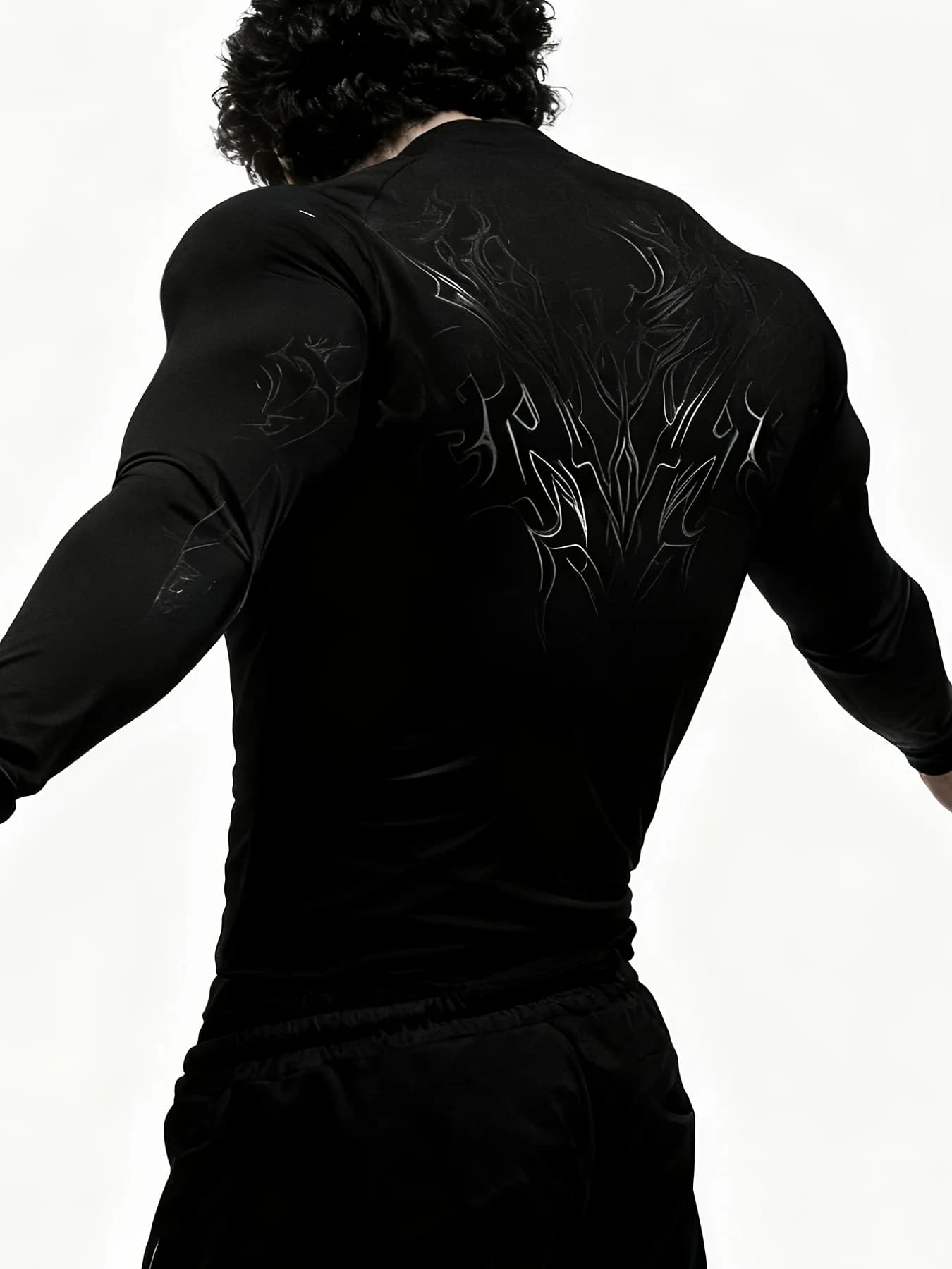 T-shirt de fitness à manches longues pour homme, coupe ajustée, imprimé géométrique, col montant, id