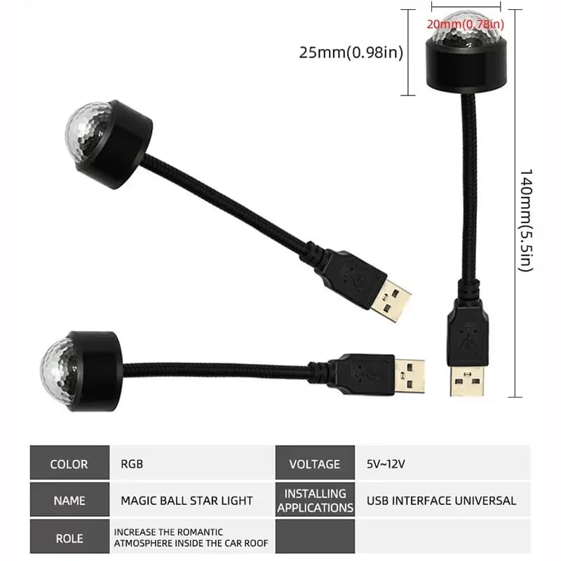 Dj éclairage son fête Auto USB Mini Disco boule lumières RGB multicolore voiture atmosphère chambre 