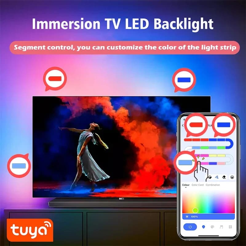 Bande lumineuse LED TUYA WS2812 RGBIC adressable avec effet de chasse Wifi USB 5V Smartlife Dreamcol