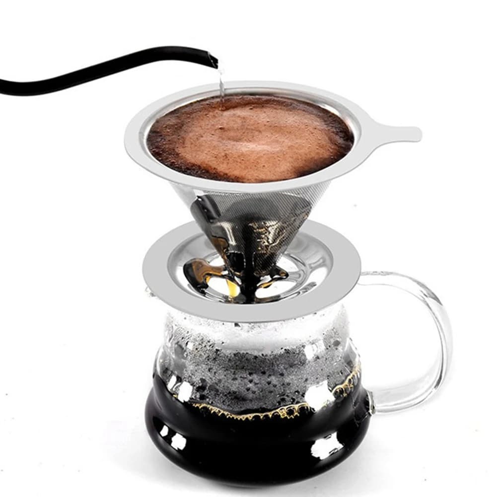 Porte-filtre à café réutilisable double couche en acier inoxydable, passoire à thé, accessoires de c