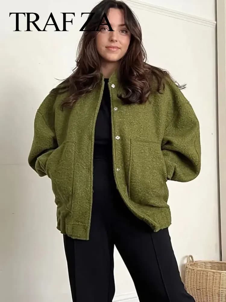 HH femmes élégant solide manteau bouton à manches longues poche Bomber 4 couleurs veste femme printe