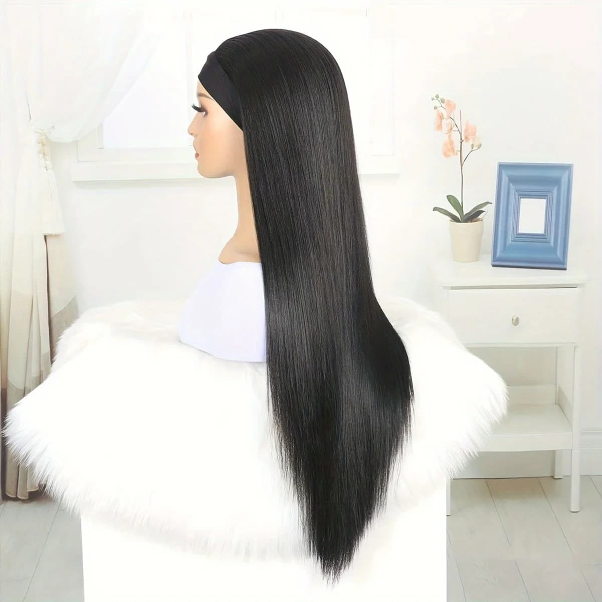 28 pouces bandeau perruque noir résistant à la chaleur cheveux synthétiques femmes bandeau perruque 