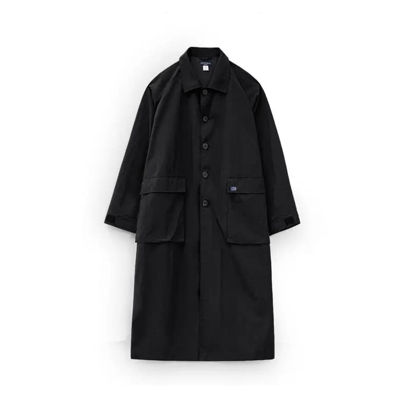 Maden – manteau Balmacaan noir pour femme, col simple boutonnage, mi-long, coupe-vent, pour printemp