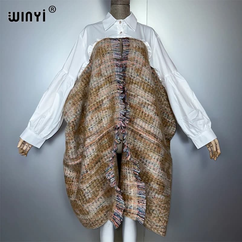 WINYI hiver femmes élégant robe de luxe manteau ample pardessus épais chaud femme cardigan ponchos p