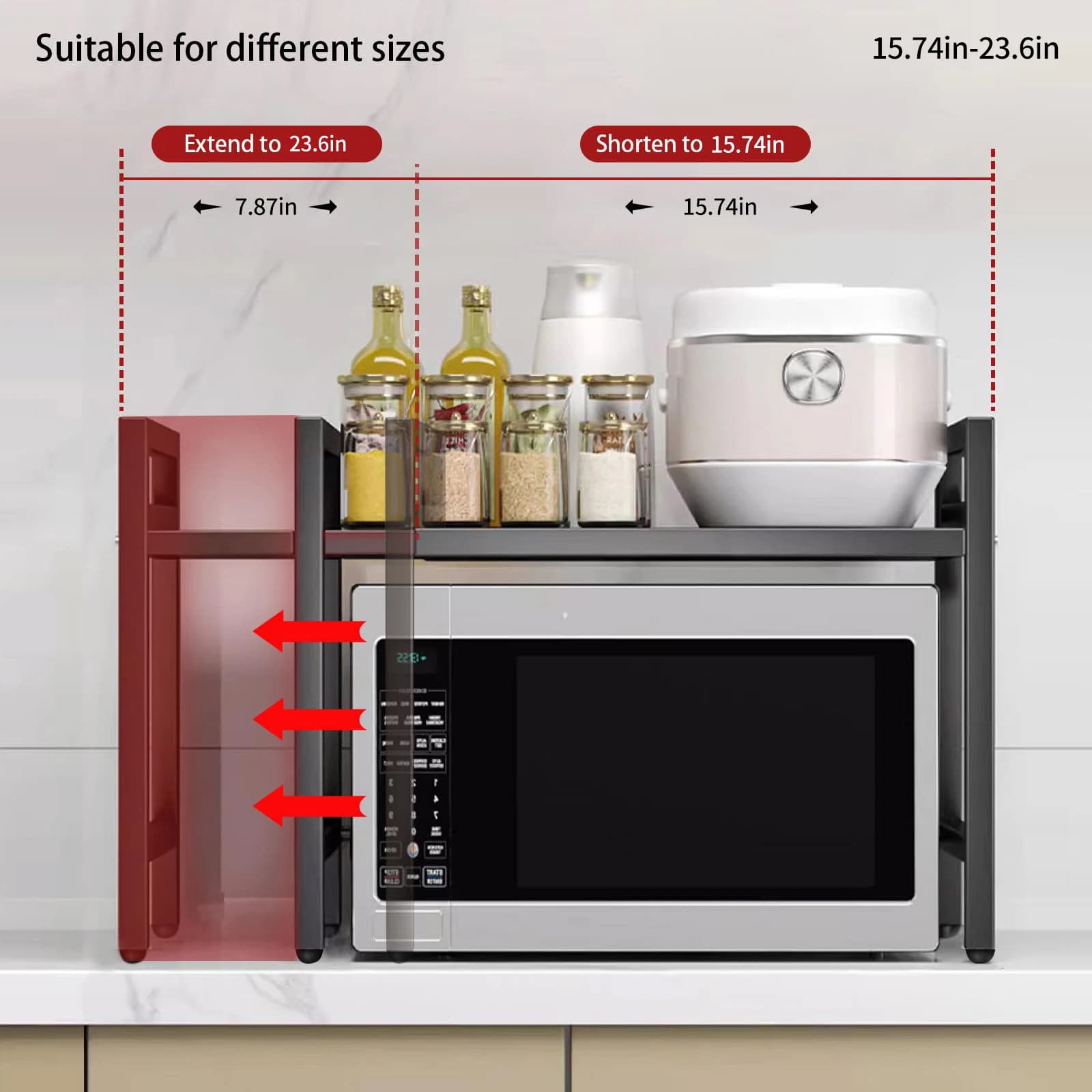 Organisateur d'étagère pour micro-ondes extensible 42-64cm, organisateur de comptoir pour micro-onde