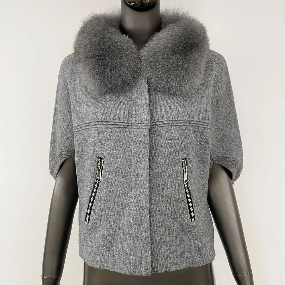 FURYOURSELF 2025 nouveau réel renard raton laveur col de fourrure manteau tricoté pull femmes à manc