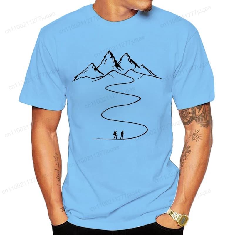 Montagnes chemin randonnée sentier courbes imprimé T-Shirt vêtements graphiques t-shirts hommes femm