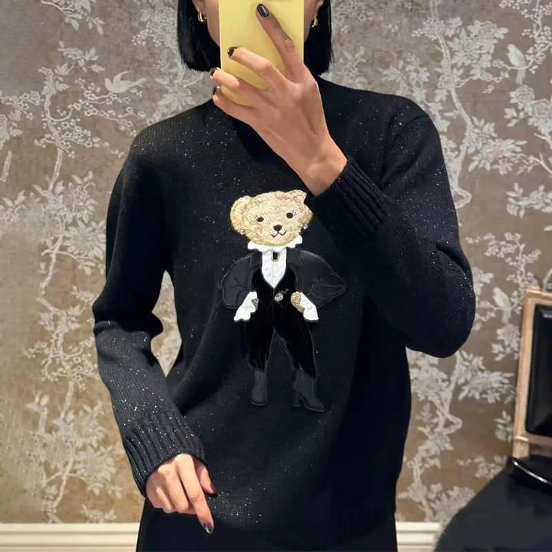 Teddy Bear vacances métallique cachemire tricot pull ample tricots pull à manches longues hauts mant