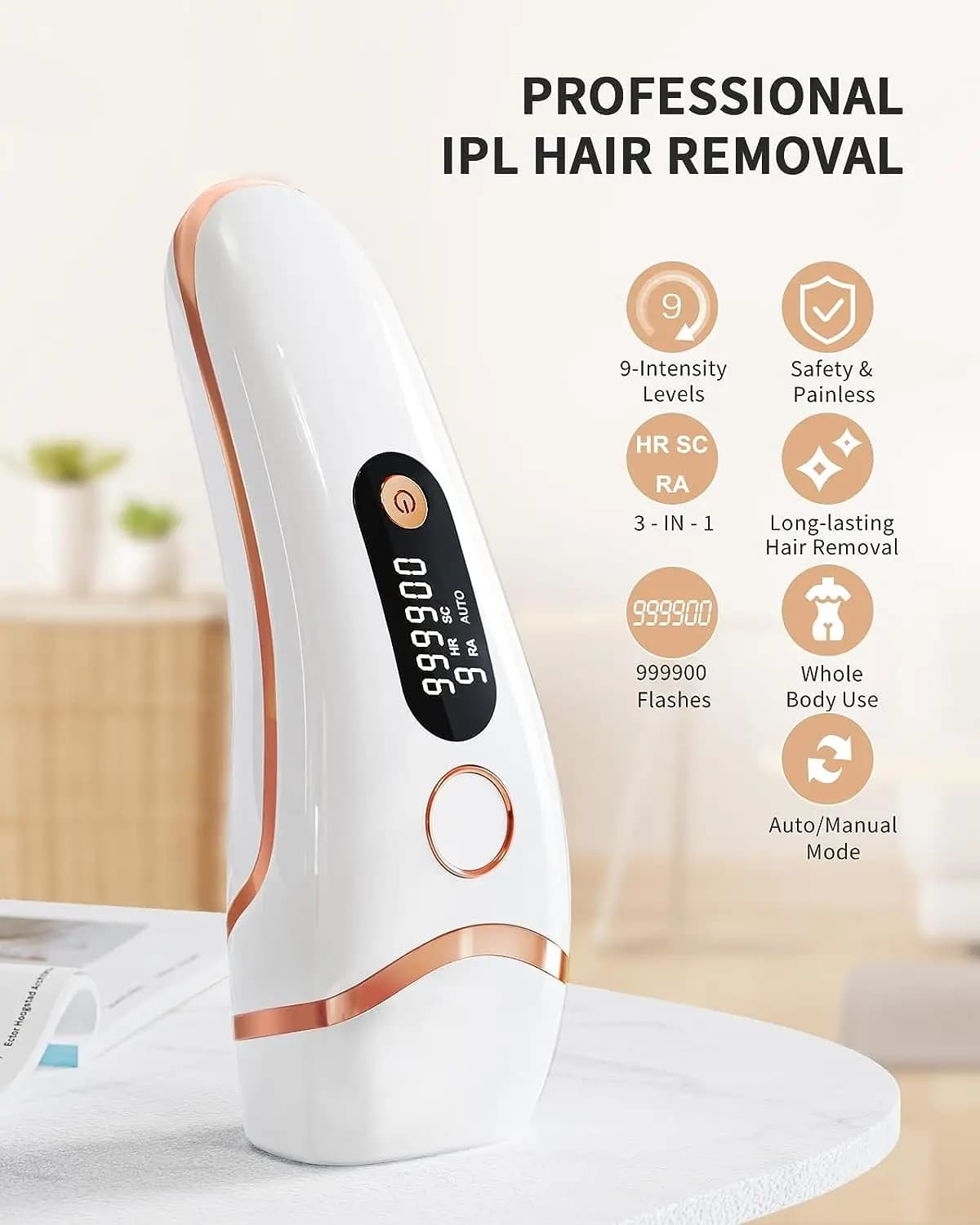 Appareils IPL Laser d'épilation 17J 999900   Light Pulses HR/SC/RA 9 niveaux épilation indolore pour