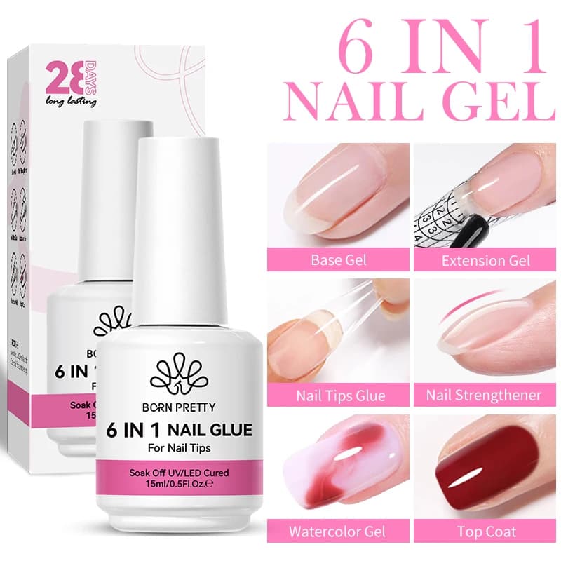 BORN PRETTY 15/10ML 6 en 1 Gel de colle pour ongles pour ongles acryliques tremper Gel de Base couch