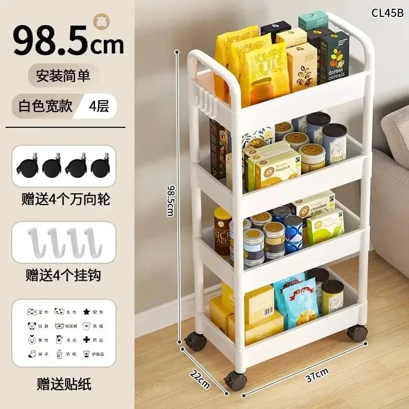 Chariot utilitaire roulant à 3/4 couches, support de rangement pour salle de bain avec roulettes, or