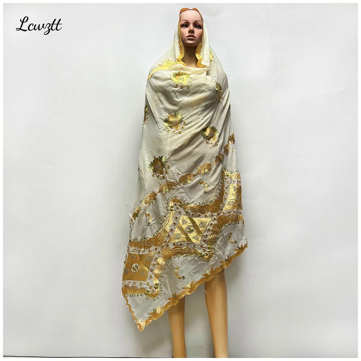 Foulard en tissu de coton pour femmes musulmanes africaines, grande taille, processus de broderie, l