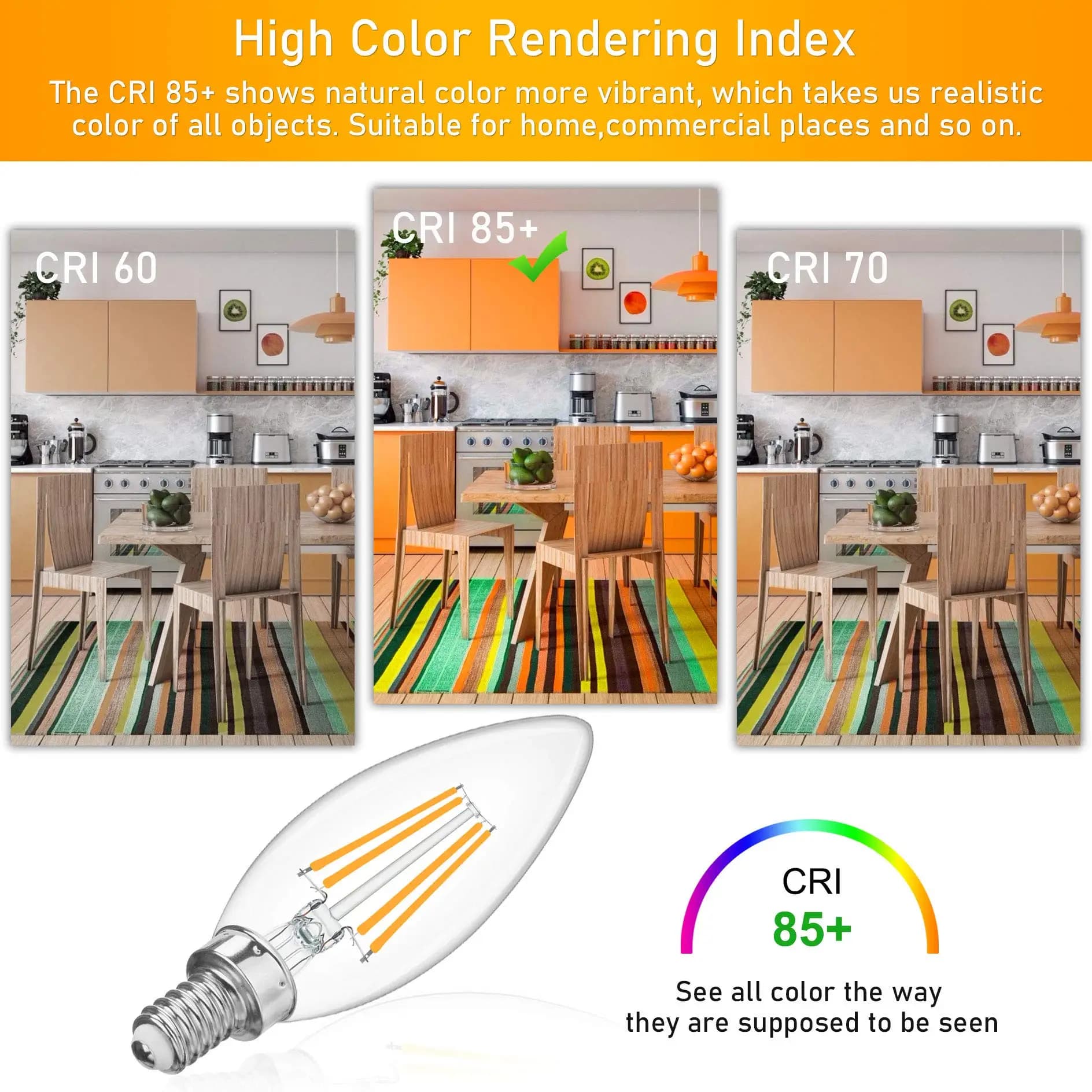 Ampoules LED C35 4W E12 E14 type bougie, équivalent 40 watts, dimmables, blanc chaud 2700K, pour lus