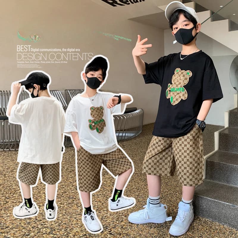 Ensemble de vêtements d'été pour adolescents, t-shirt et short ours de dessin animé pour enfants fil