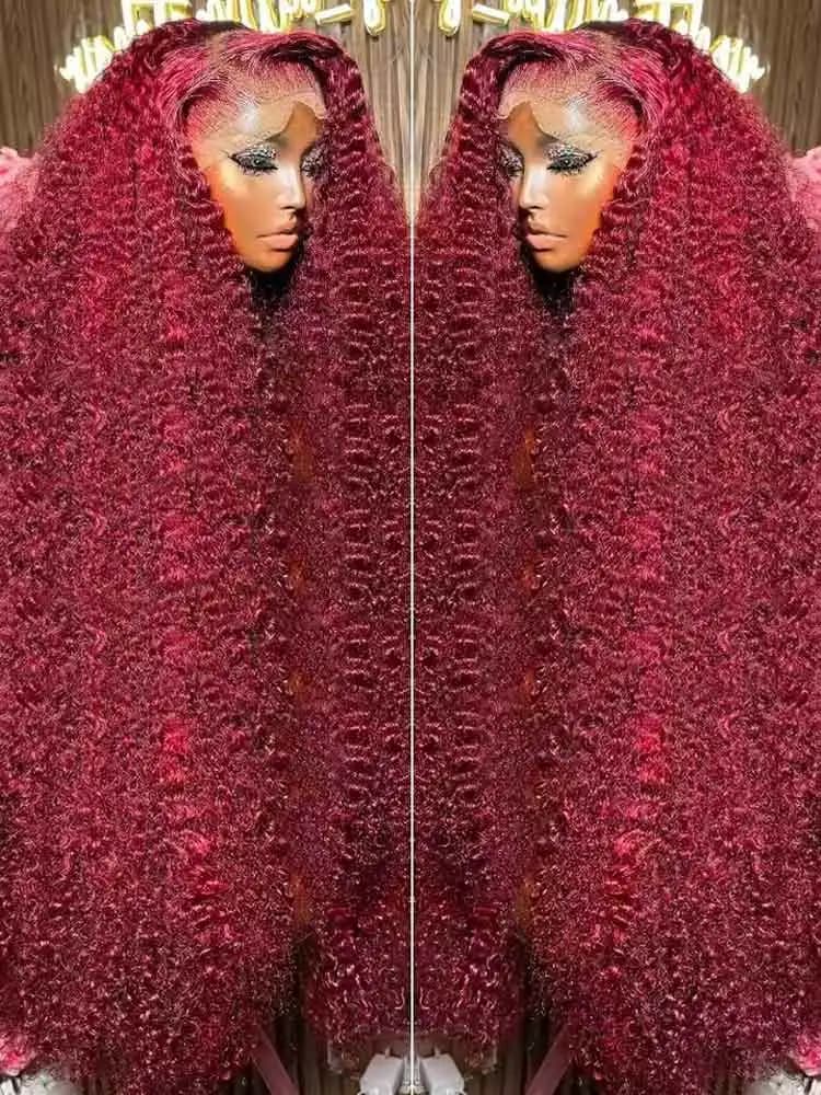 99J bordeaux 250 densité 13x4 HD dentelle avant perruques cheveux humains vin rouge 30 pouces vague 