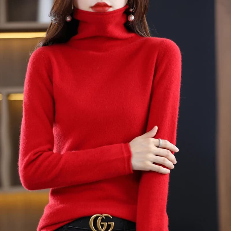 Pull en laine mérinos 100% pour femme, pull à col pileux, en cachemire, décontracté, manches longues