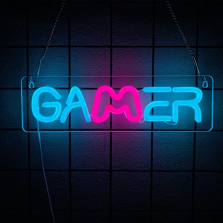 Enseigne au néon Gamer pour décoration murale de chambre, panneaux de jeu au néon LED USB pour chamb