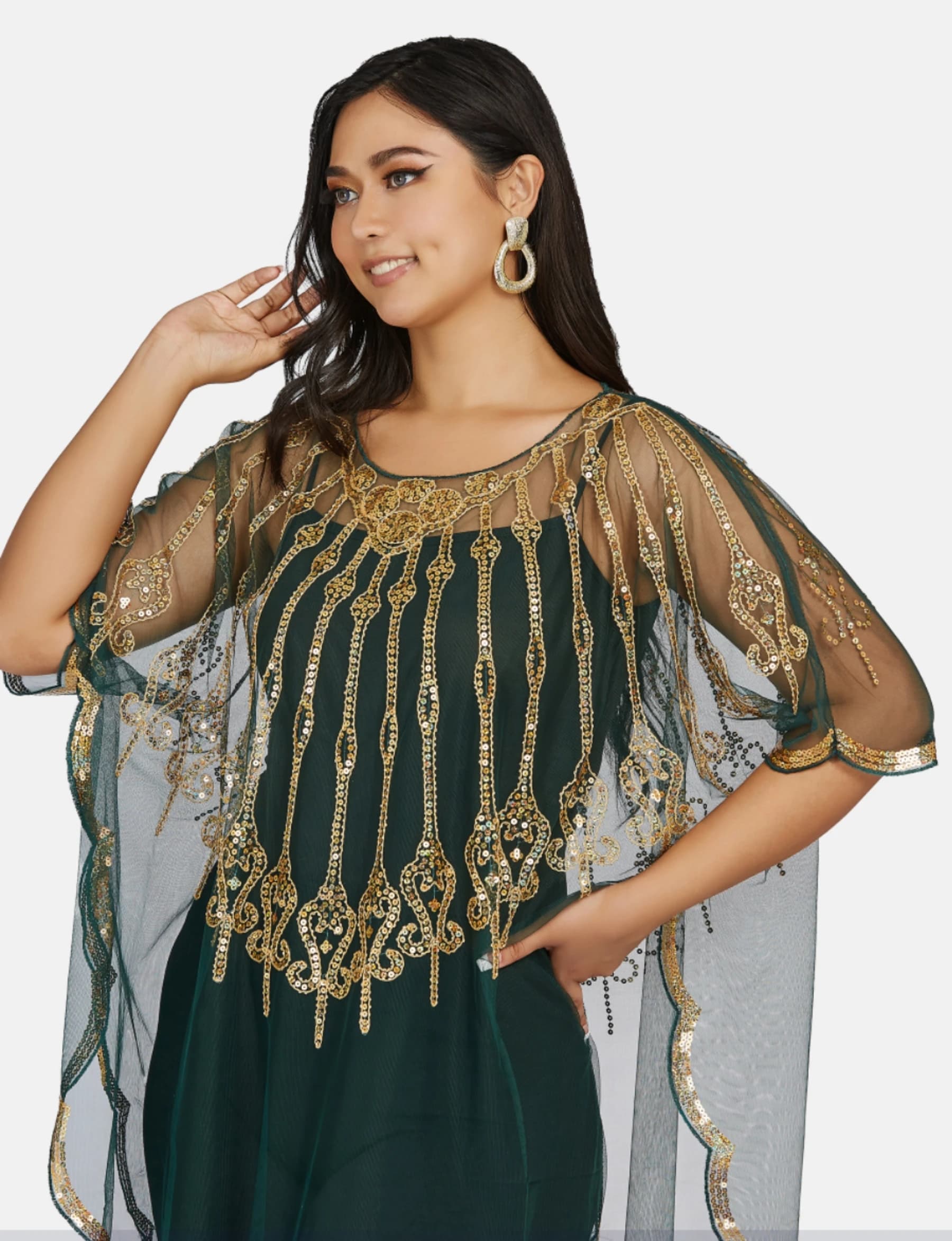 Robe cape cardigan en gaze à paillettes pour femmes, robes de soirée tempérament, rouge, vert, bleu,