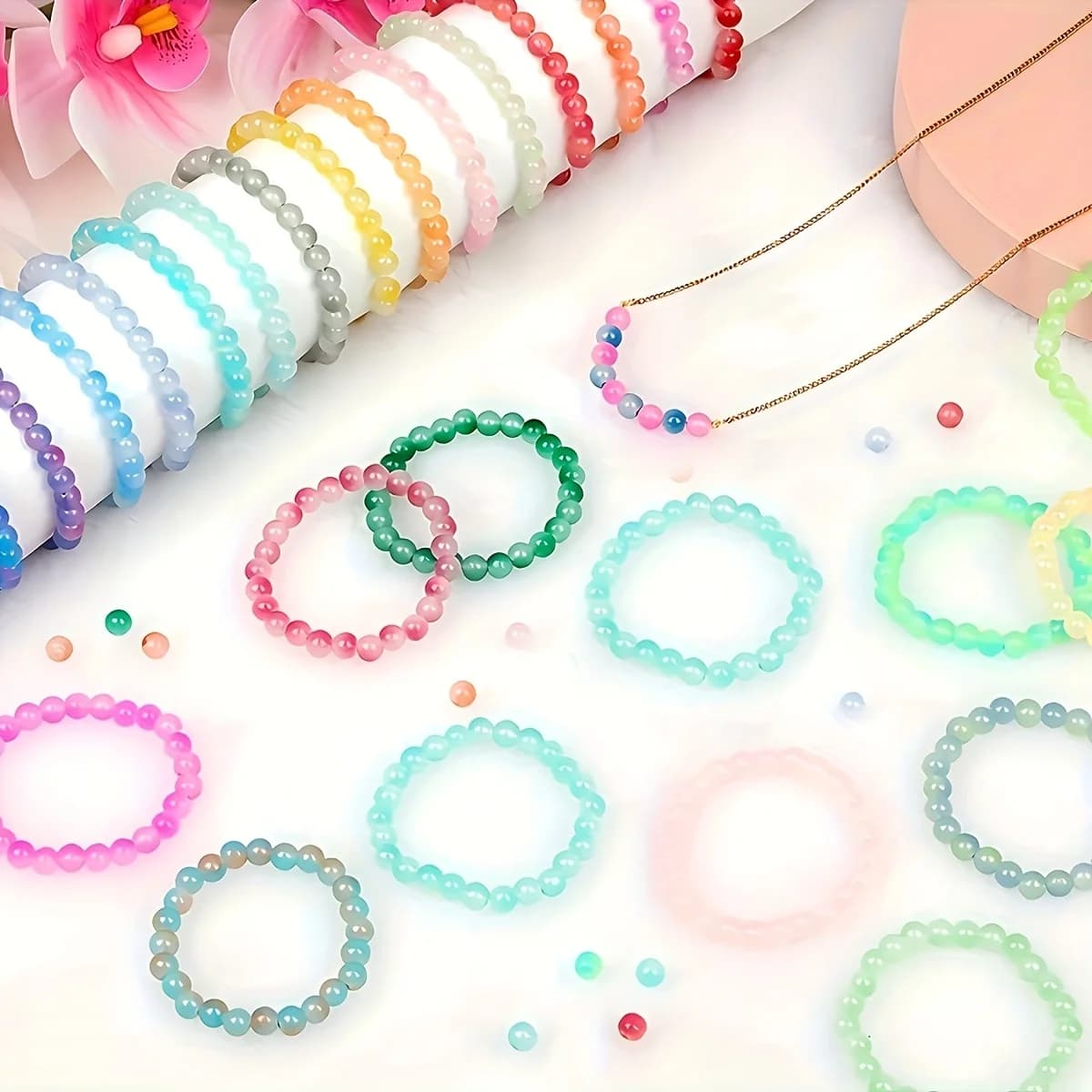 Kit de fabrication de bijoux en perles de verre cristal 24 couleurs, 480 pièces, perles rondes de St
