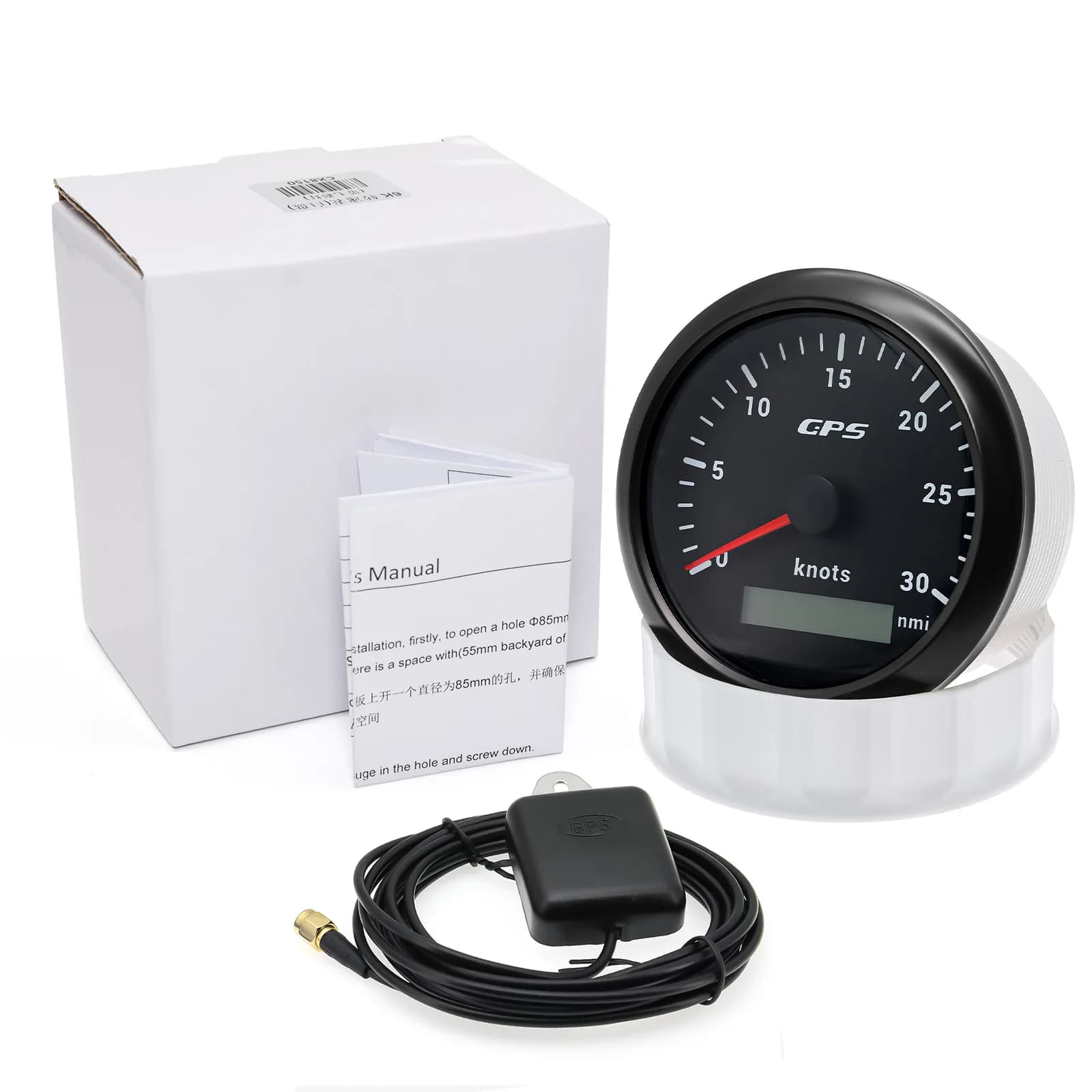 Compteur de vitesse GPS étanche 0 ~ 30 nœuds 85MM + antenne 7 couleurs LED 0 ~ 60 nœuds odomètre pou