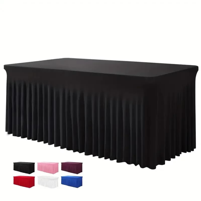 6 pieds, jupes de table rectangulaires, couvertures de table ajustées en polyester, nappe noire pour