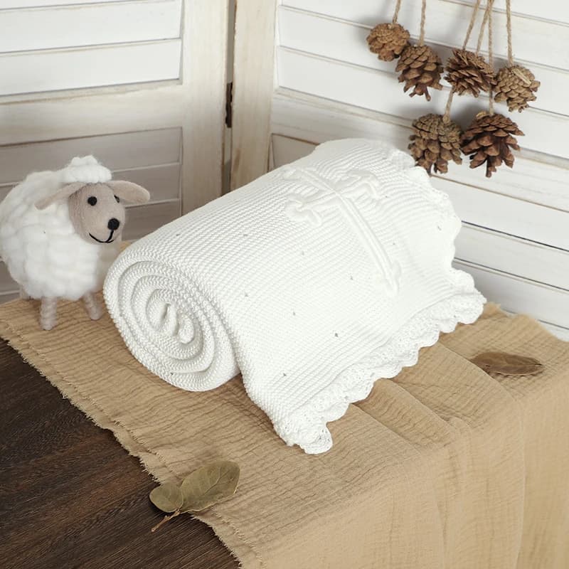 Couvertures de baptême pour bébé, 100x80cm, tricot doux en coton avec coutures croisées, pour nouvea
