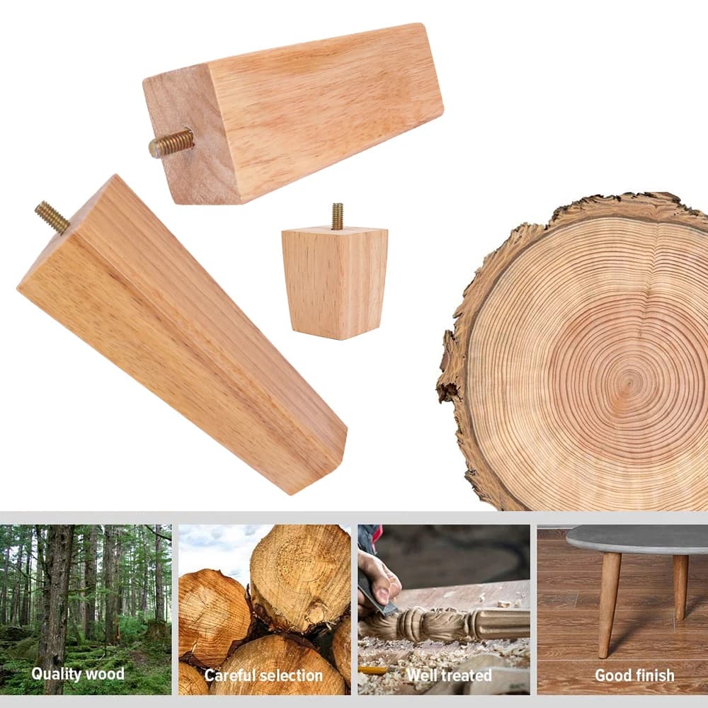 Pieds de meubles en bois massif, pieds de canapé, lit, armoire, table, chaise, pieds carrés, accesso
