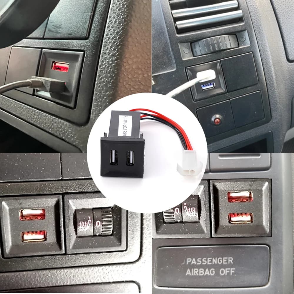 Adaptateur de chargeur double USB pour voiture, prise pour Volkswagen, VW T5 Transporter 2003 – 2009