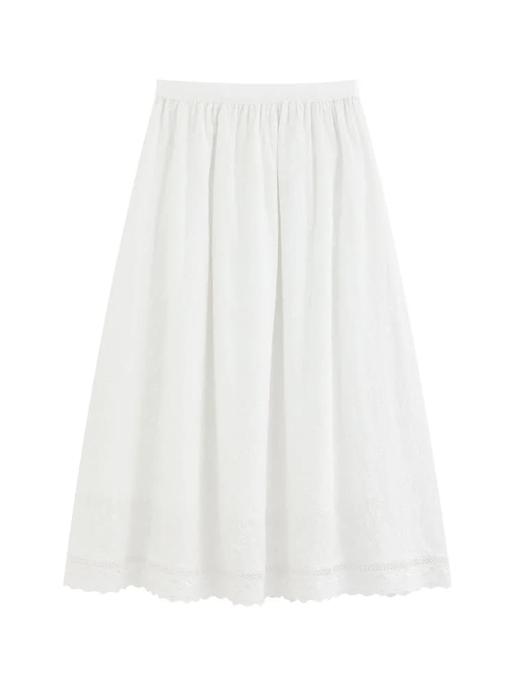 Jupe mi-longue trapèze blanche de Style français pour femmes, taille haute, fluide, Slim, élégante, 