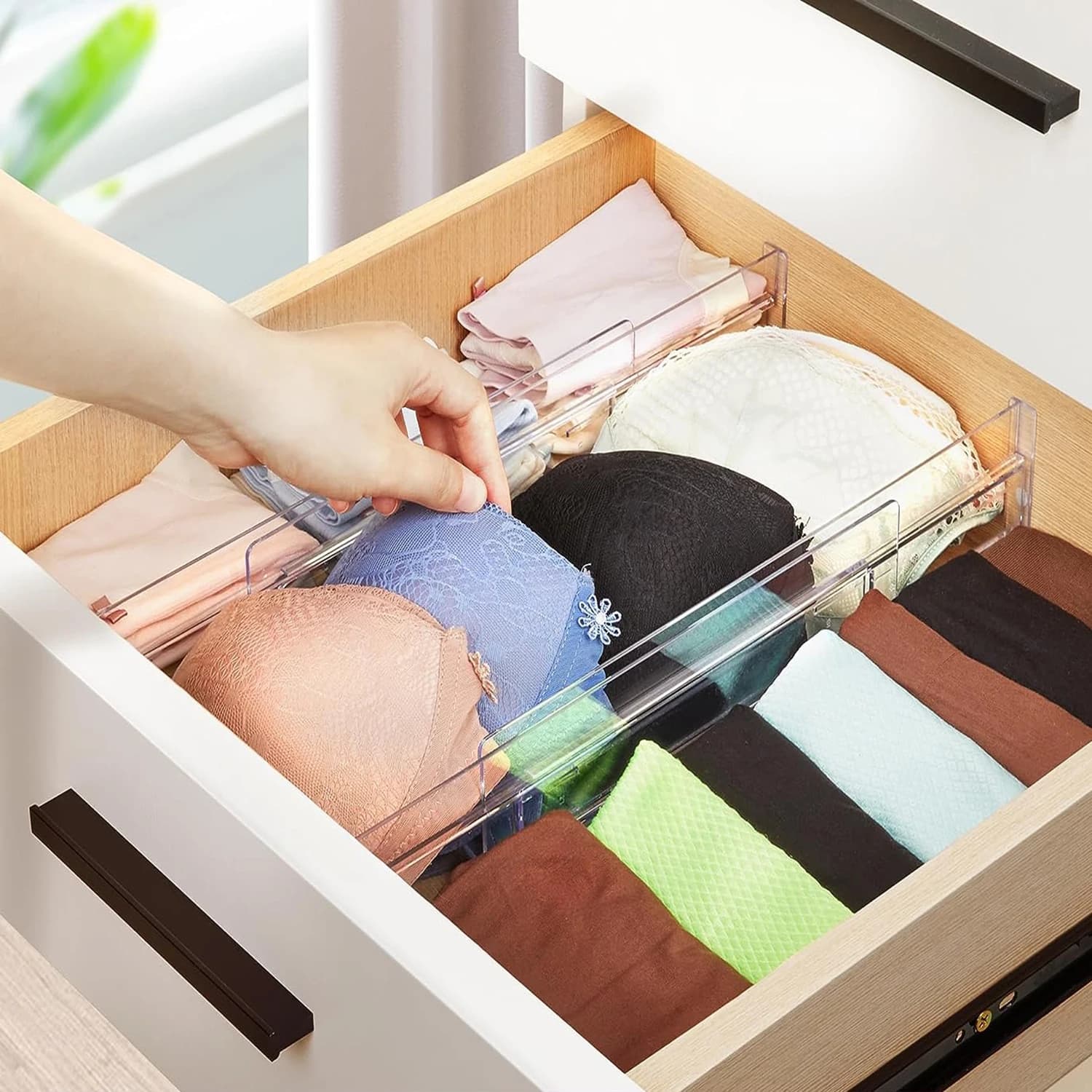Séparateurs de tiroirs transparents, 4 pièces, séparateurs de tiroirs extensibles réglables pour vêt