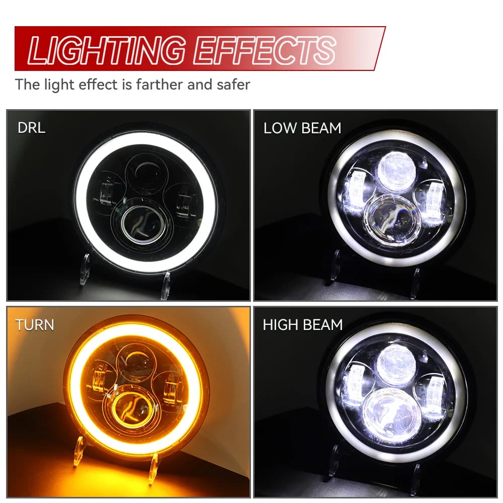 Phare LED de 7 pouces + phares antibrouillard 4.5 pouces, support de 7 pouces, pièces d'anneau de mo