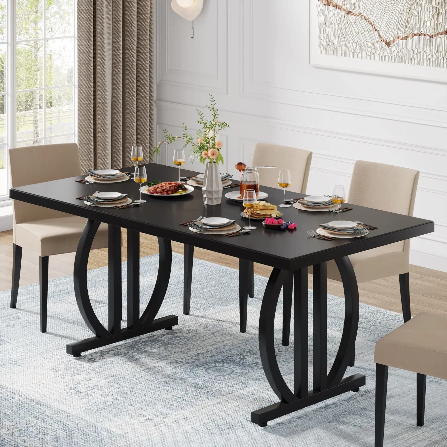 Tribesigns-Table à manger pour 4-6 personnes, grande table queen de 63 pouces avec cadre en métal ra